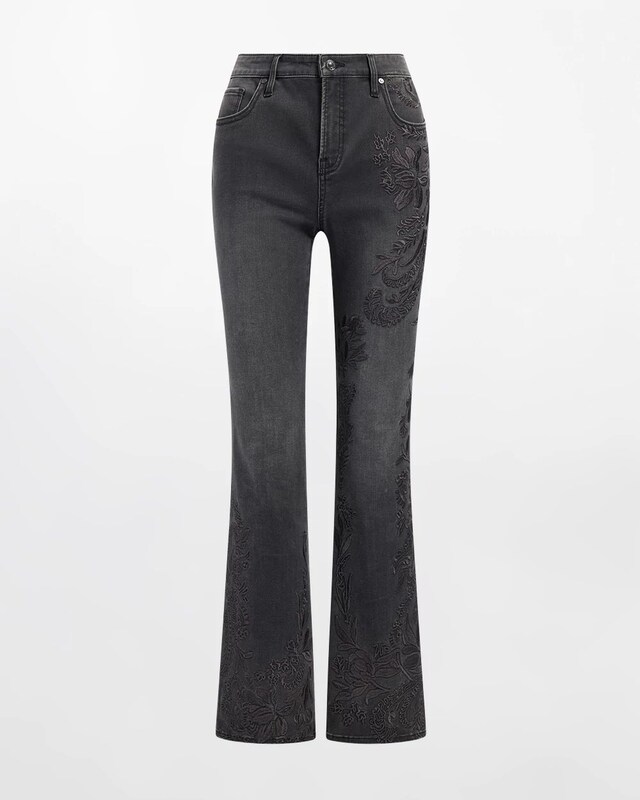 Girlfriend Tonal Embroidered Flare Jeans - image 3